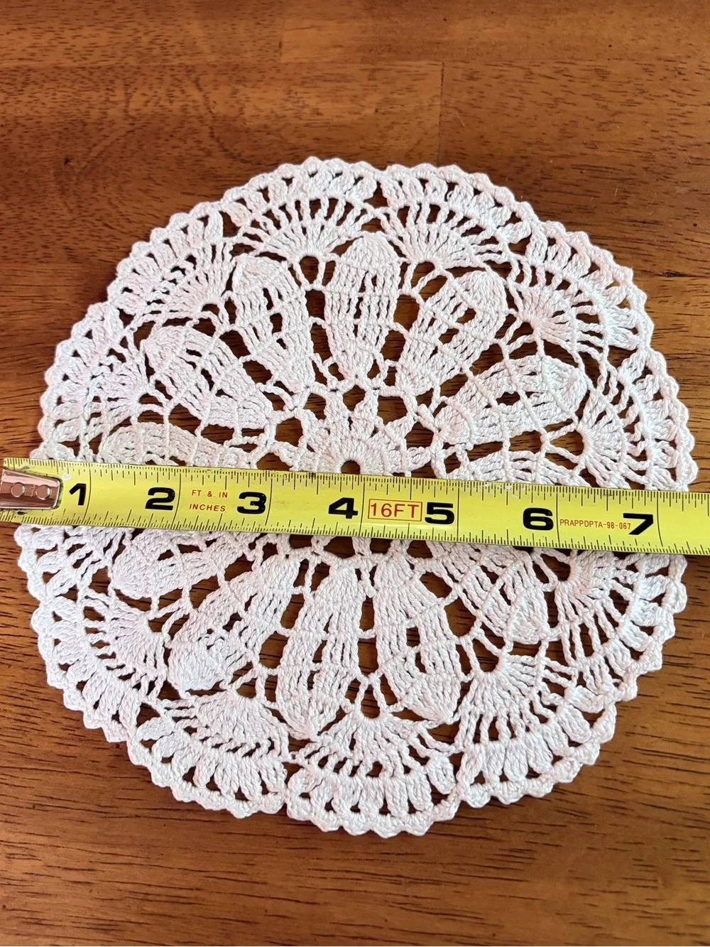 Handmade crochet lacy patter floral doily.Cream color,fine cotton.8”/21 cm.NWOT